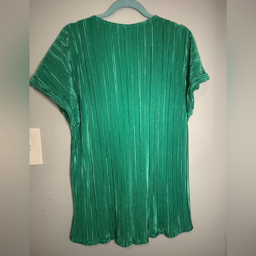 Andree by Unit Green Pleated Short Sleeve Blouse Women’s XL V-Neck Top - Picture 5 of 7
